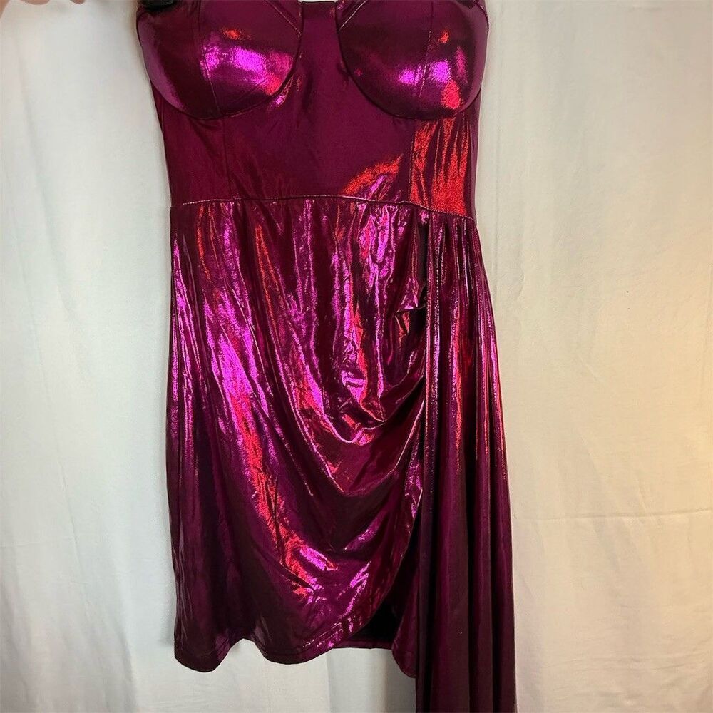 Alglist Dress Womens Size S Metallic Fuchsia Pink Strapless Mini Train